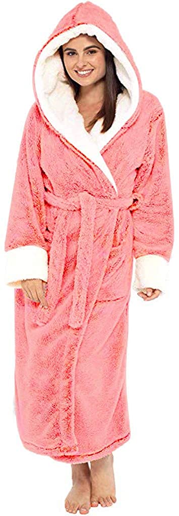 Price:$13.25 Women Winter Plush Lengthened Shawl Bathrobe Home Clothes Long Sleeved Robe Coat at Amazon Women’s Clothing store
