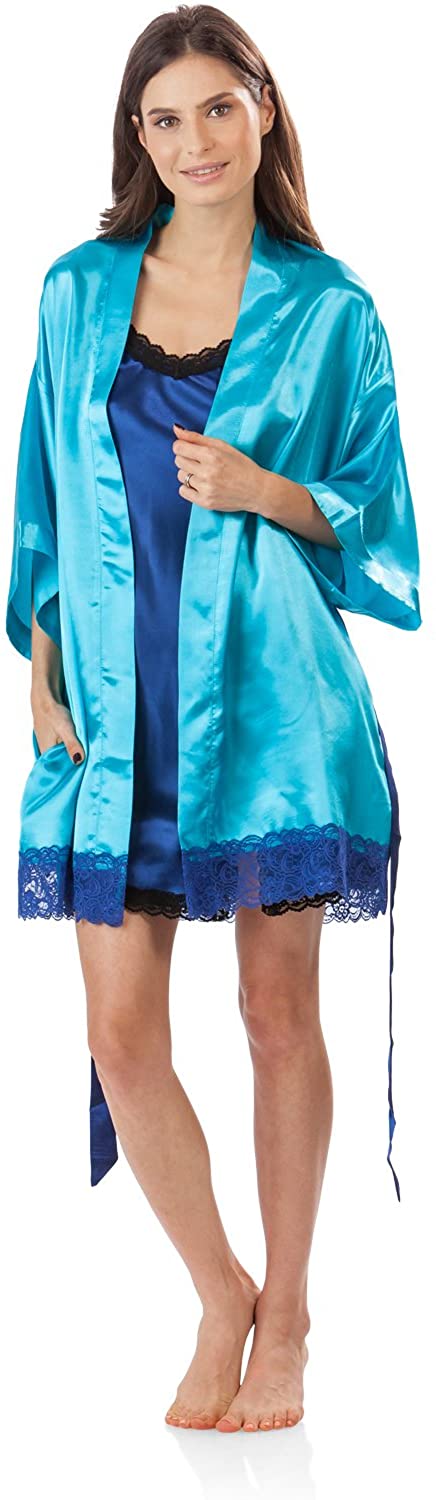 Price:$22.86 Ashford & Brooks Women's 2 Piece Satin Robe and Nightie Set at Amazon Women’s Clothing store