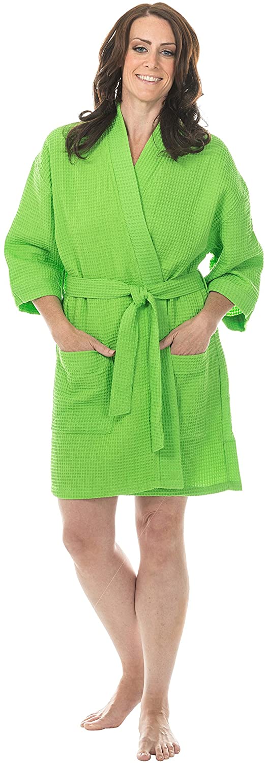 Price:$15.95 Comfy Robes Women's Kimono Thigh-Length Waffle Weave Robe, L/XL Lime at Amazon Women’s Clothing store