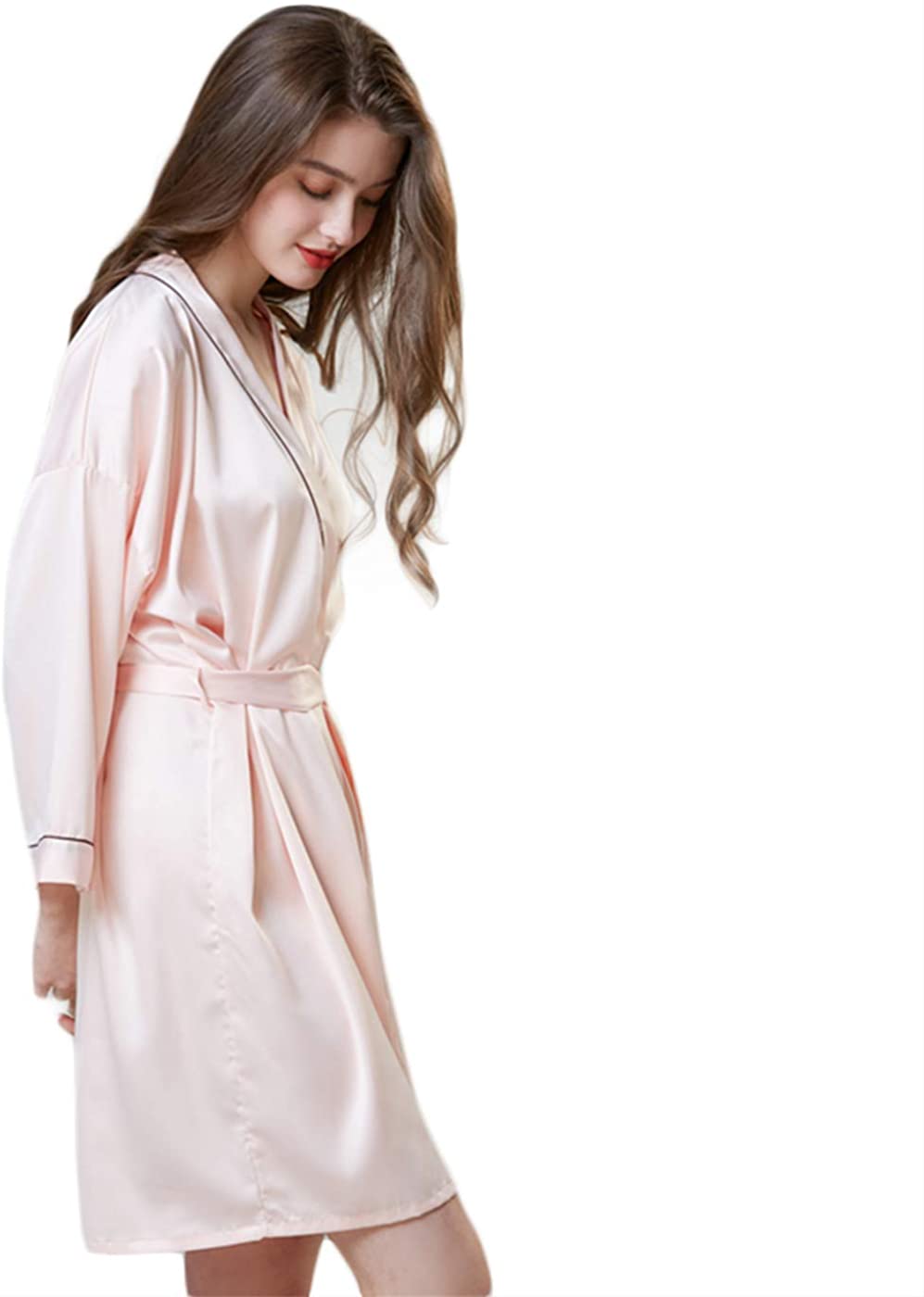 Price:$9.90 WANNISHA Women's Satin Silk Bathrobe Short Kimono Robe Bridesmaids Sleepwear with Oblique V-Neck at Amazon Women’s Clothing store