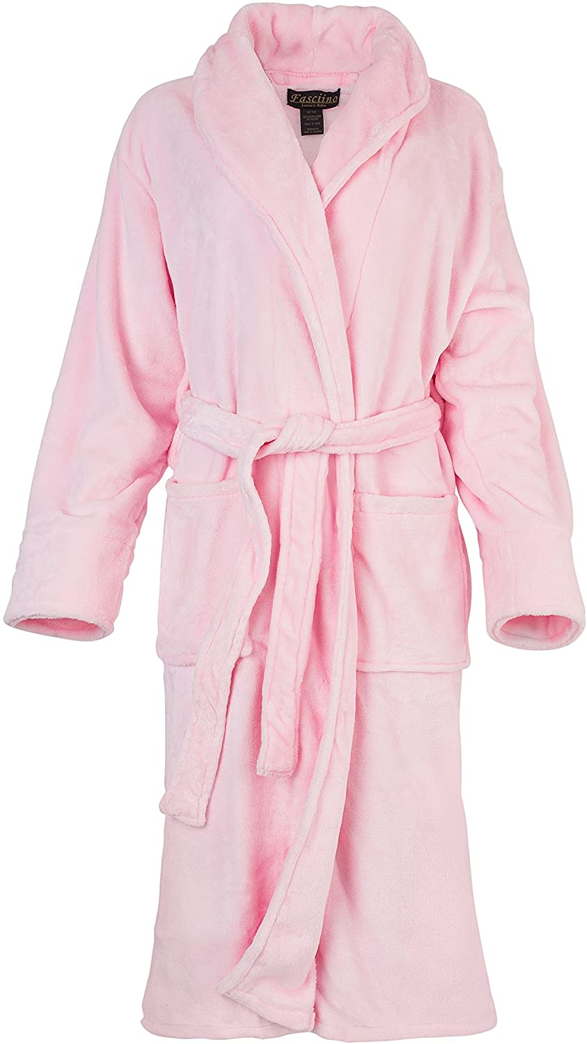 Price:$24.99 Fasciino Women's Full Length Shawl Collar Velour Microfiber Fleece Bathrobe Spa Robe (Pink) at Amazon Women’s Clothing store