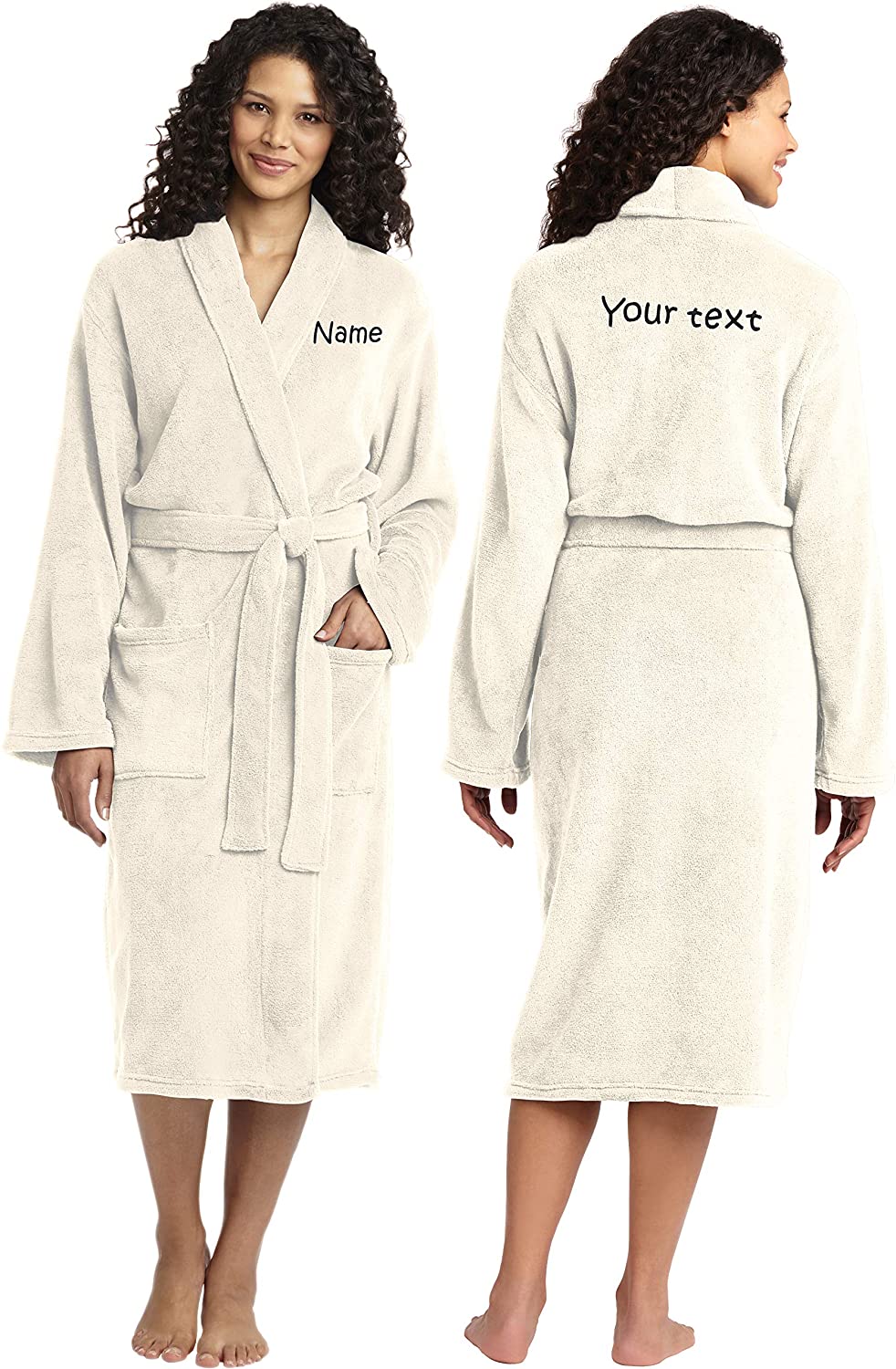 Price:$83.99 Personalized Plush Microfleece Robe with Embroidered Name & Back, Smoke at Amazon Women’s Clothing store