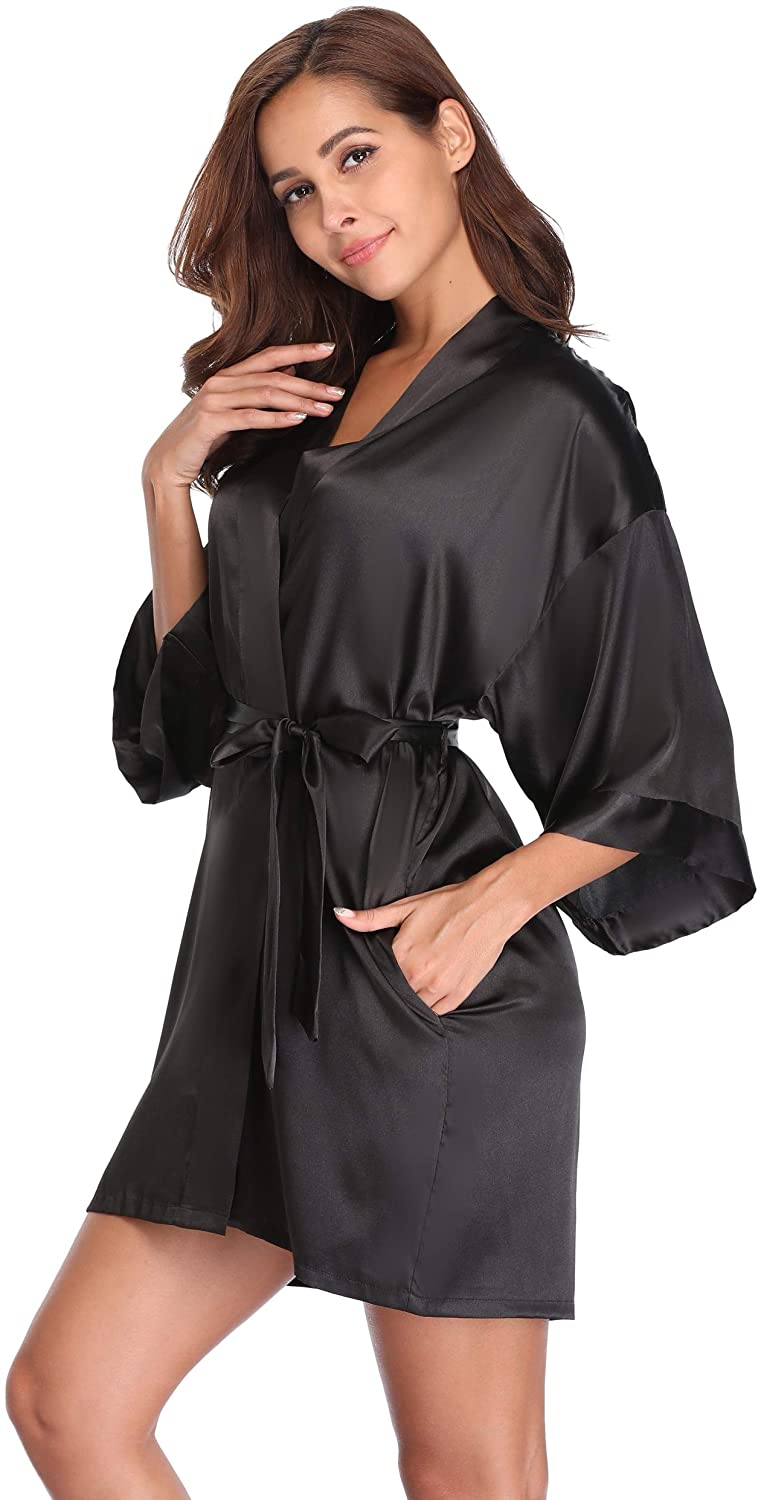 Price:$5.99 1stmall Women Wedding Robes with Clear Rhinestones Pure Colour Short Kimono for Bride and Bridesmaid at Amazon Women’s Clothing store