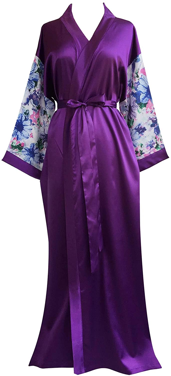 Price:$31.99 Women's Floral Kimono Robe Long Nightgowns Sleepwear Plus Size 2XL 3XL, Purple-A158 at Amazon Women’s Clothing store