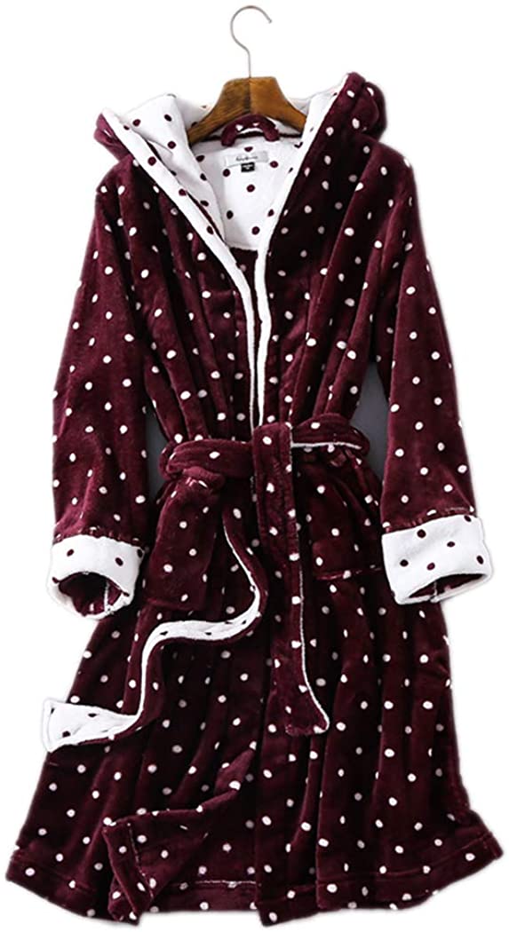 Price:$19.00 DJBM Hooded Women Soft Spa Long Bathrobe Comfy Flannel Warm Nightdress at Amazon Women’s Clothing store
