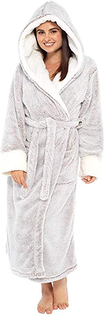 Price:$12.99    shamrock58 Women Winter Plush Lengthened Shawl Bathrobe Home Soft Long Sleeved Robe Coat with Belt  Clothing