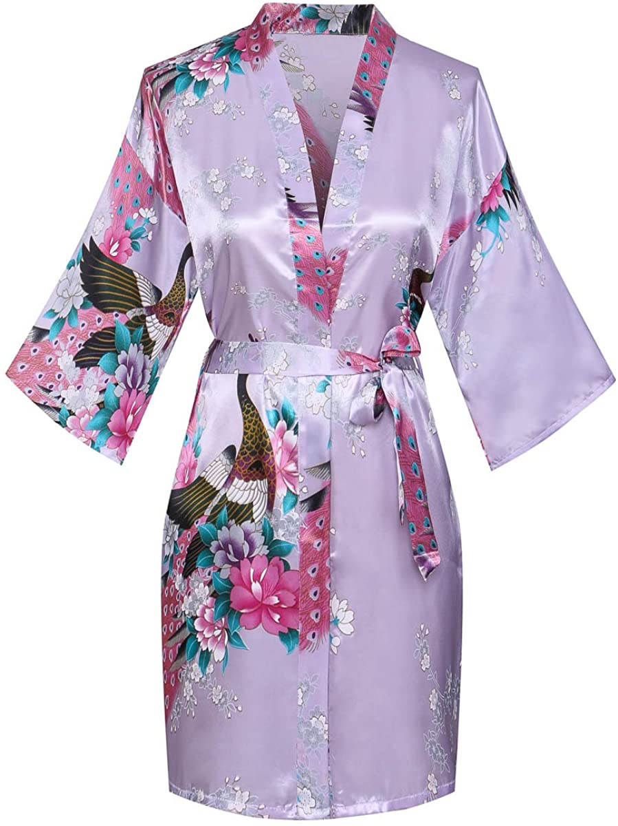 Price:$6.59 Joy Bridalc Women's Short Floral Kimono Robe Peacock&Blossom Silk Bridal Robe for Bridesmaid Bride Robe at Amazon Women’s Clothing store