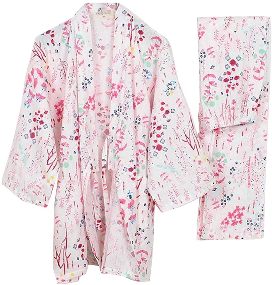 Price:$35.20 FANCY PUMPKIN Women's Japanese Style Dressing Gown Kimono Pajamas Suit Flower at Amazon Women’s Clothing store