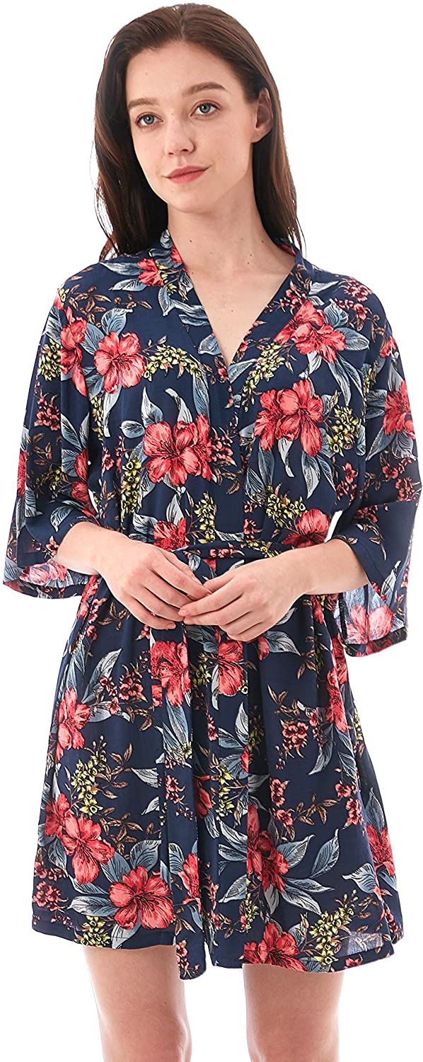 Price:$15.99 Skyfitting Women's Floral Cotton Kimono Bathrobe, Short Soft Beach Wedding Robes at Amazon Women’s Clothing store