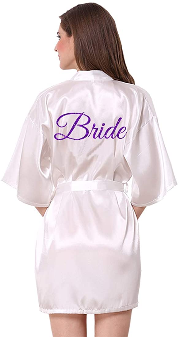 Price:$19.99 JOYTTON Satin Kimono Wedding Party Getting Ready Robe with Glitters at Amazon Women’s Clothing store