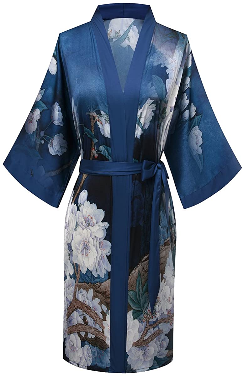 Price:$19.99 ExpressBuyNow Women's Print Kimono Short Robe - Watercolor Floral, Navy, free size at Amazon Women’s Clothing store