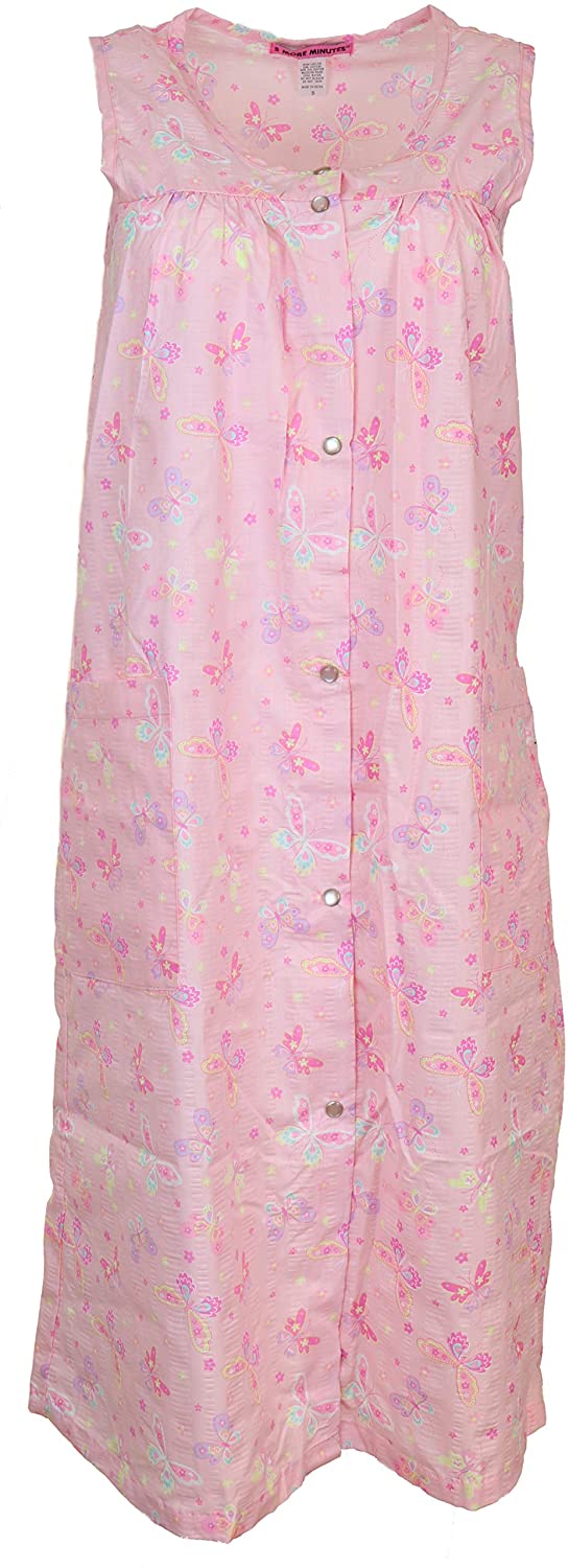 Price:$16.68 5 More Minutes Women's Plus Size Cotton Blend Snap Front Sleeveless House Dress with Pcokets (3X, Pink Butterflies) at Amazon Women’s Clothing store