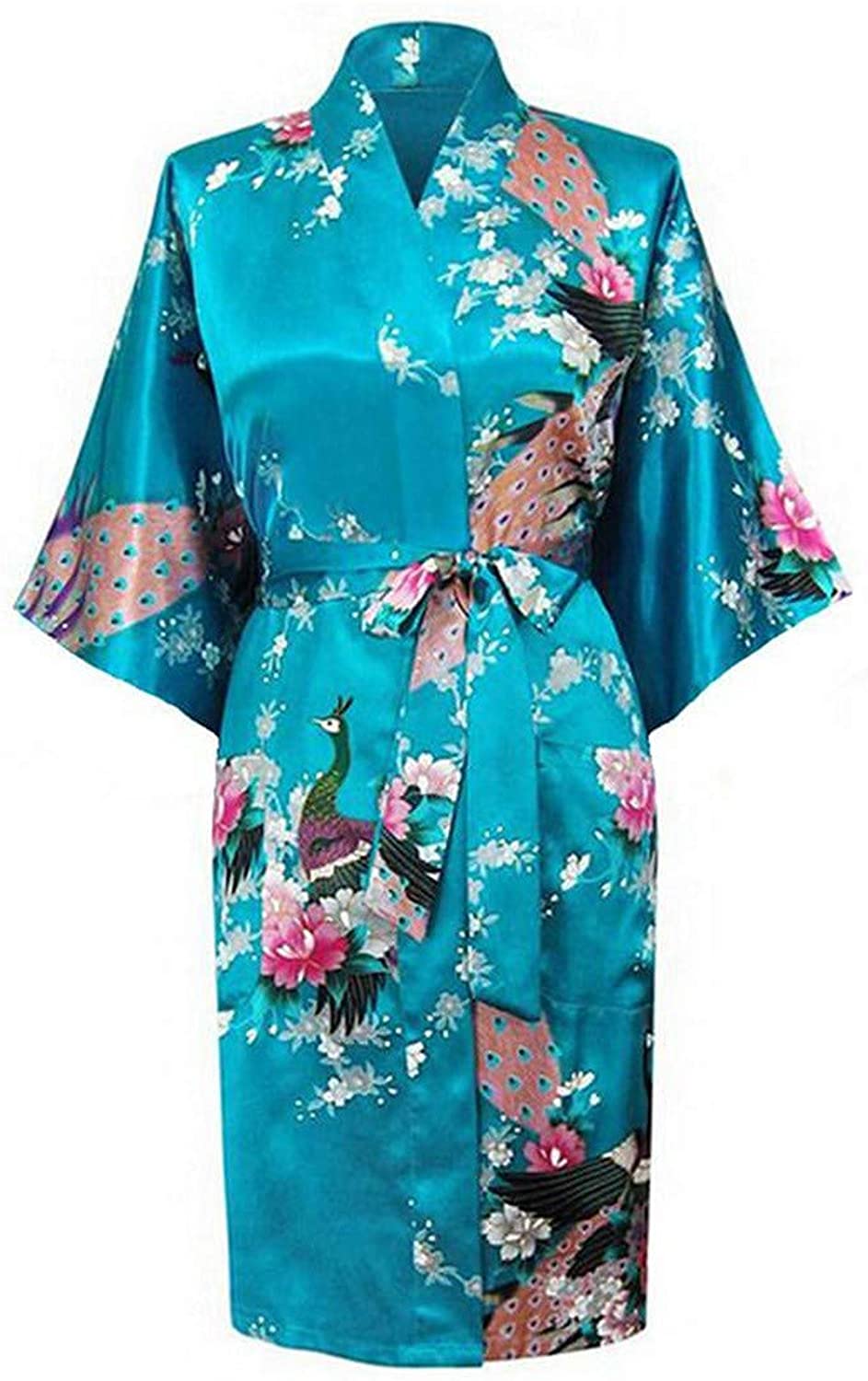 Price:$17.20 Navy Blue Summer Vintage Rayon Satin Robe Gown Women's Kimono Yukata Gown Sleepwear Br107 at Amazon Women’s Clothing store