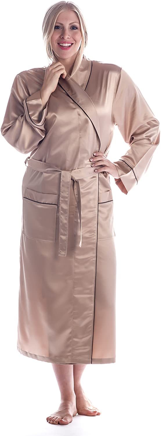 Price:$19.99 Noble Mount Women's Premium Satin Robe (Relaxed Fit) at Amazon Women’s Clothing store  Bathrobes