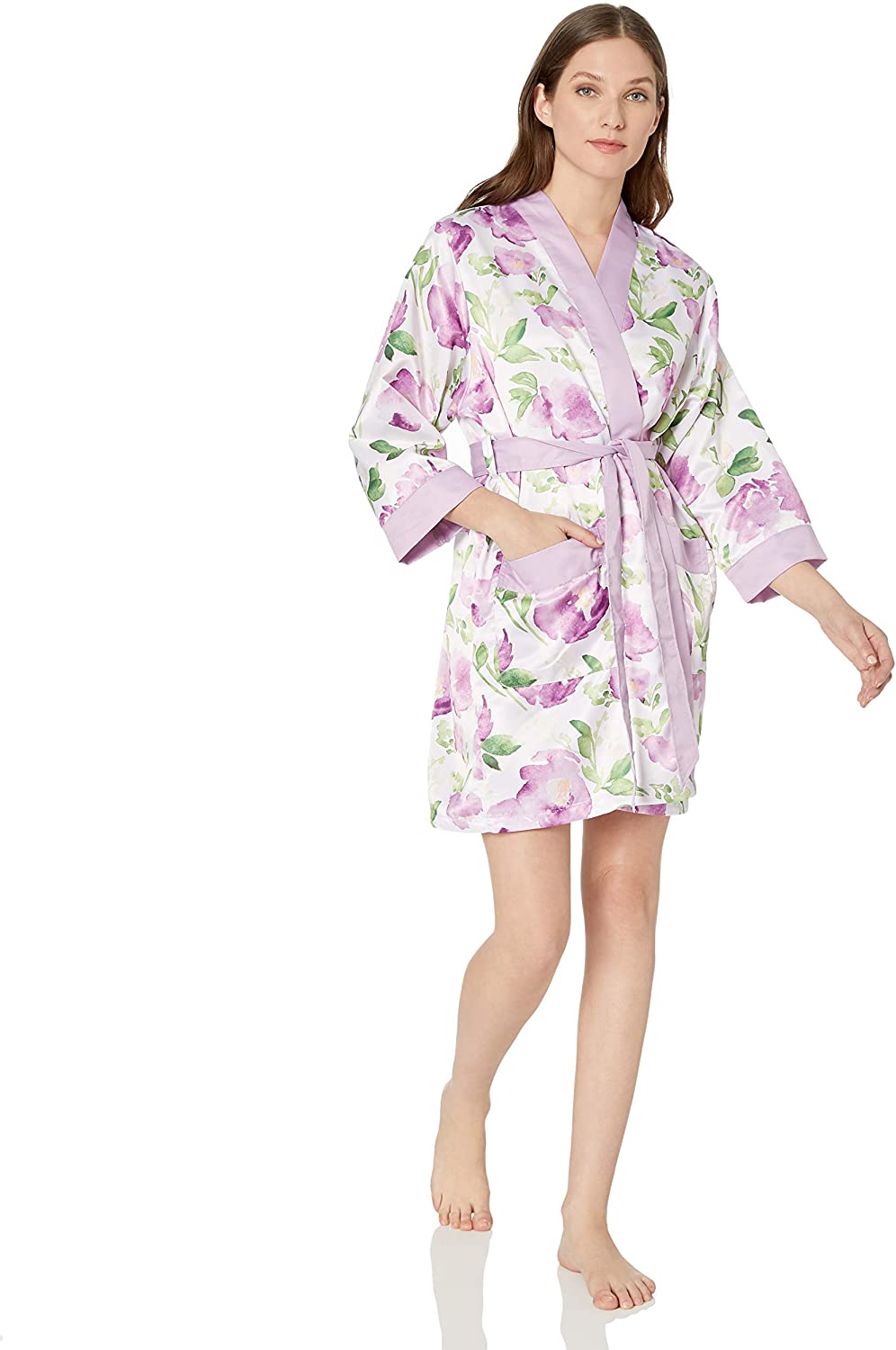 Price:$8.95 Weddingstar Inc. Women's Premium Lavender Floral Silky Kimono Robe at Amazon Women’s Clothing store