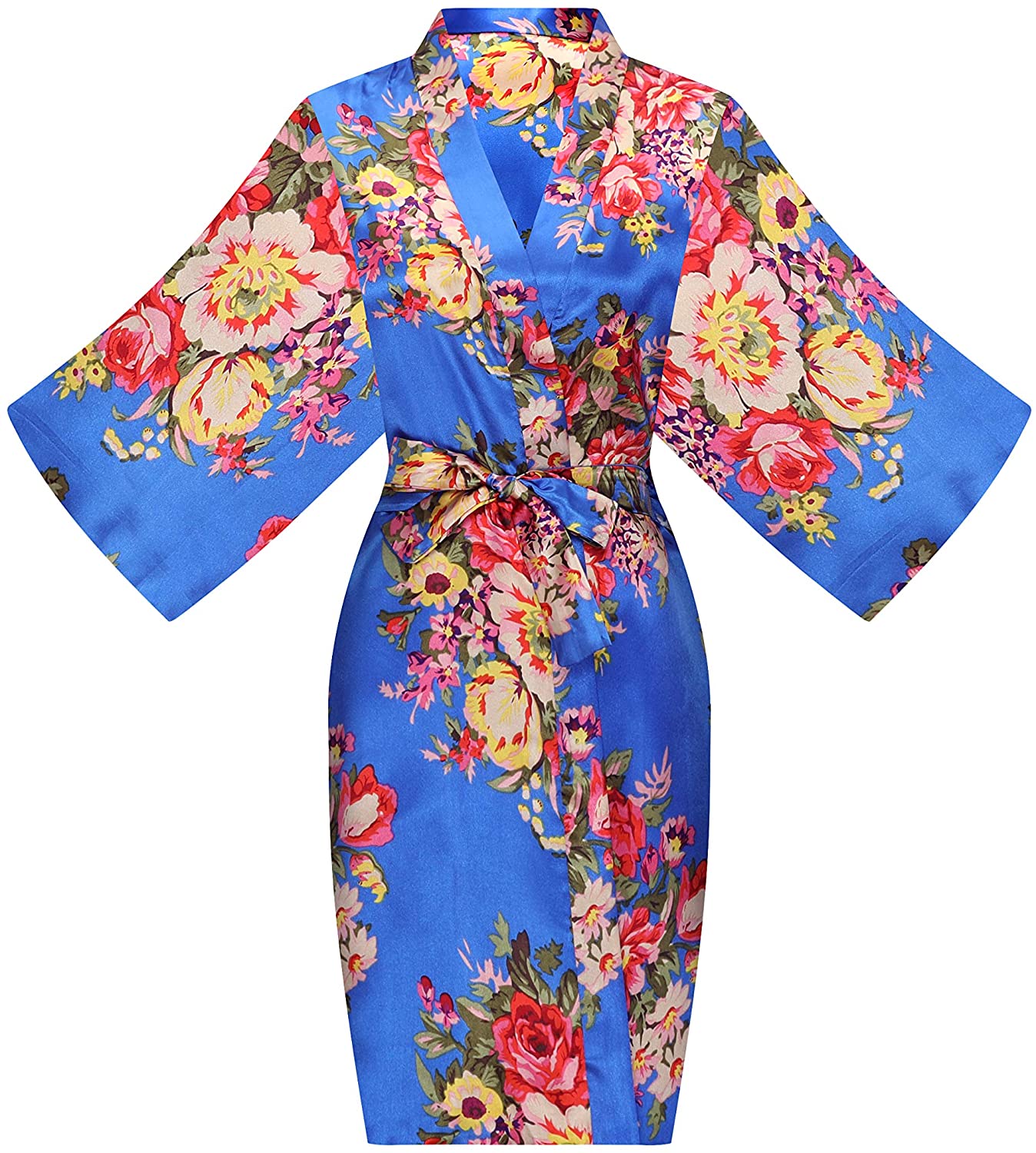 Price:$11.88 ALHAVONE Women's One Size Floral Silky Short Kimono Robe for Bride Bridesmaid Getting Ready (Sapphire, 1) at Amazon Women’s Clothing store