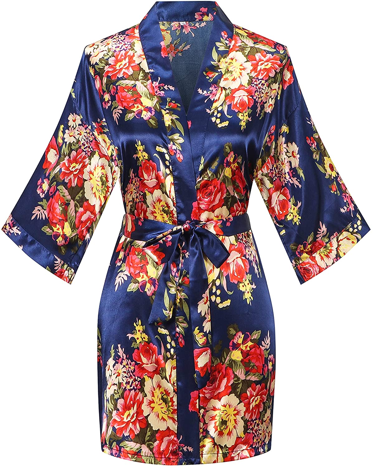 Price:$9.59 Women's Floral Satin Bridesmaid Robe Short Kimono Robe with Pockets for Bridal Party at Amazon Women’s Clothing store