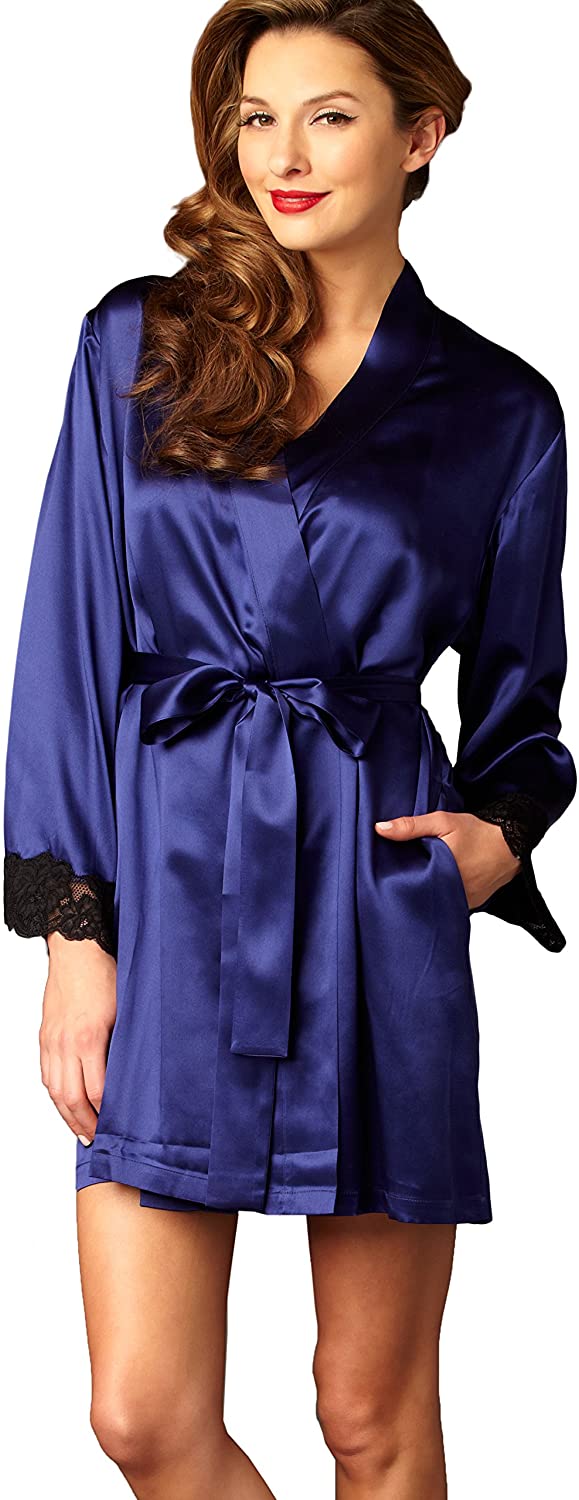 Price:$235.00 Julianna Rae Women's Silk Wrap, Lace Trim, Side Seam Pockets, Le Tresor, Lingerie, Beautiful Gift Packaging at Amazon Women’s Clothing store