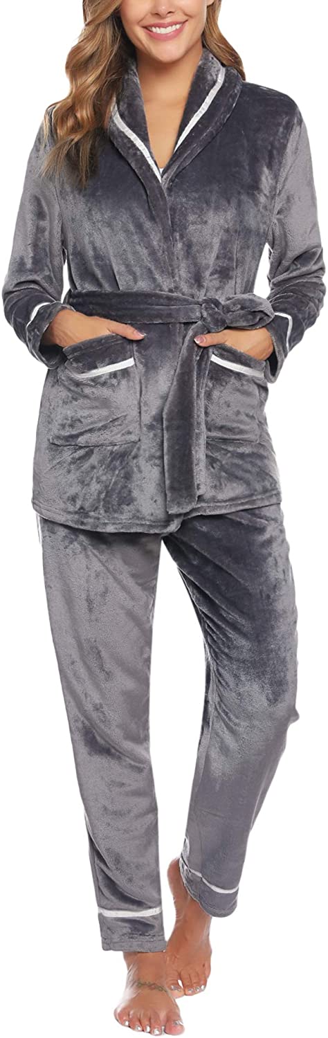 Price:$16.99 Hawiton Women's Plush Fleece Pajamas Set Long Sleeve Button-Down Sleeping PJ Set with Pockets at Amazon Women’s Clothing store