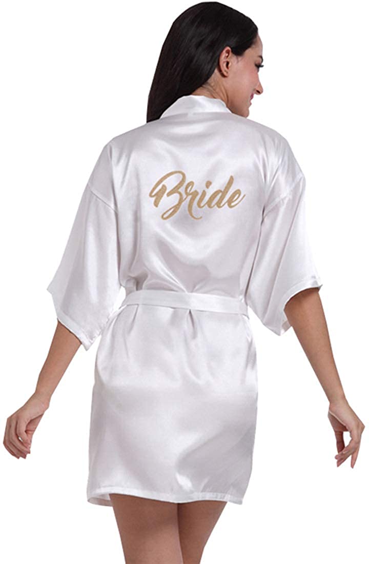 Price:$9.58 Ever Girl Women's Bridesmaid Robes Short Satin Kimono Brides Robes with Gold Glitter at Amazon Women’s Clothing store