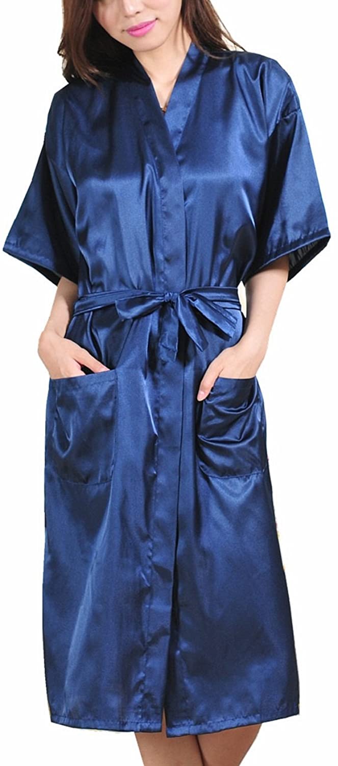 Price:$10.99 Asskyus Women's Satin Sleep Robe Dressing Kimono Gown, Bathrobe for Women Long Style at Amazon Women’s Clothing store