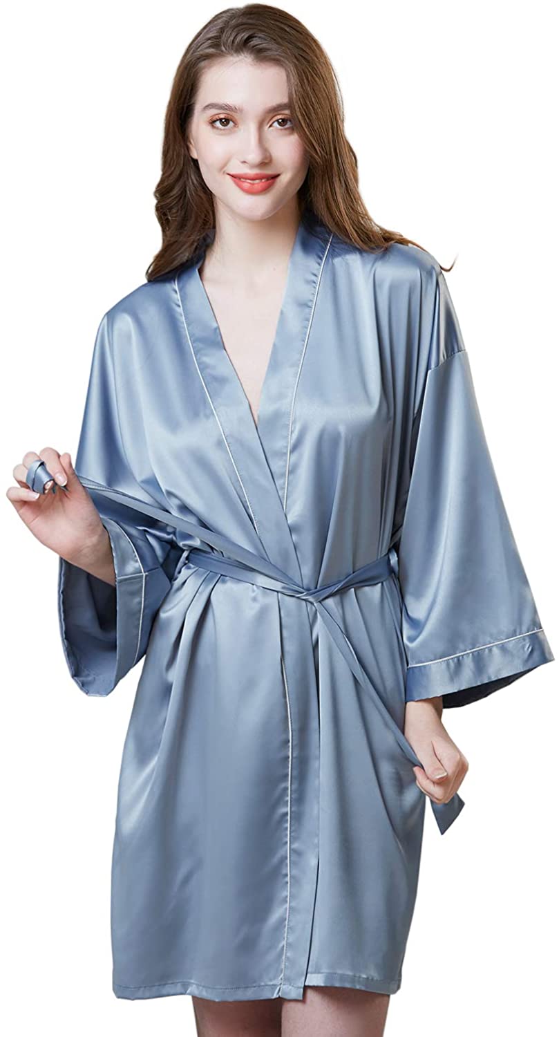 Price:$14.55 Womens Satin Robe, Kimono Robes for Women, Short, Solid Color Bathrobes at Amazon Women’s Clothing store