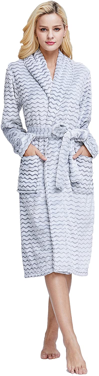 Price:$23.99 XMASCOMING Women's & Men's Coral Fleece Bath Robe Dressing Gown Housecoat Bathrobe at Amazon Women’s Clothing store