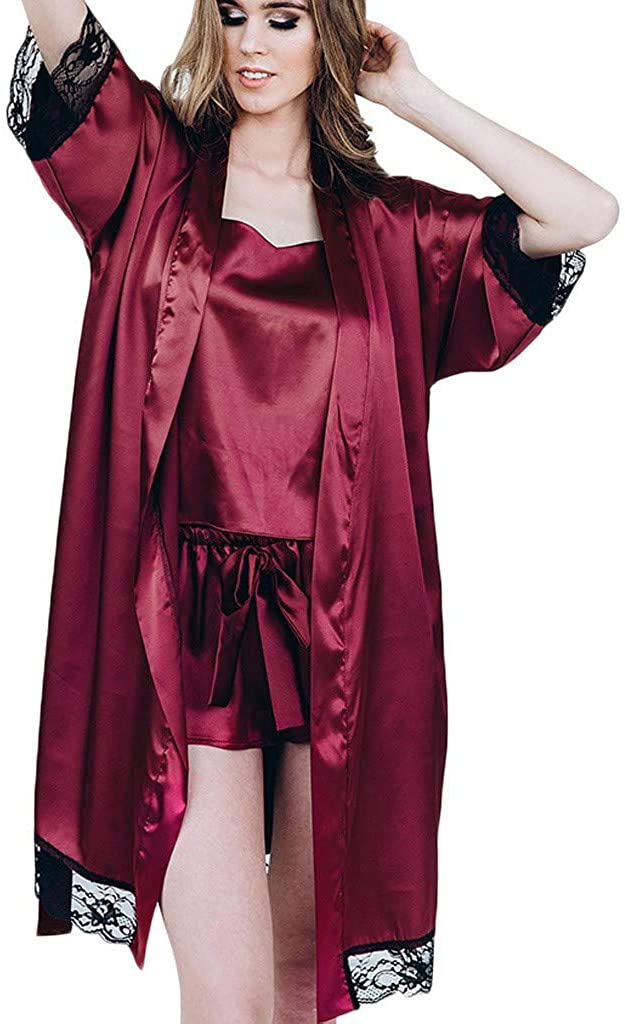 Price:$4.99 Bxjmlxg Women Sexy Pajamas Silk Satins Lace Kimono Dressing Babydoll Sleepwear Dress Bath Robe Nightwear at Amazon Women’s Clothing store