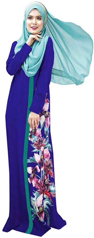 Price:$32.99 Arabian Robe Turkey Muslim Dress Islam Dlack Split Dress Arab Clothing Autumn Abayas for Women Print Floral Hooded Robe (Blue, Tag L(US 6-8)) at Amazon Women’s Clothing store