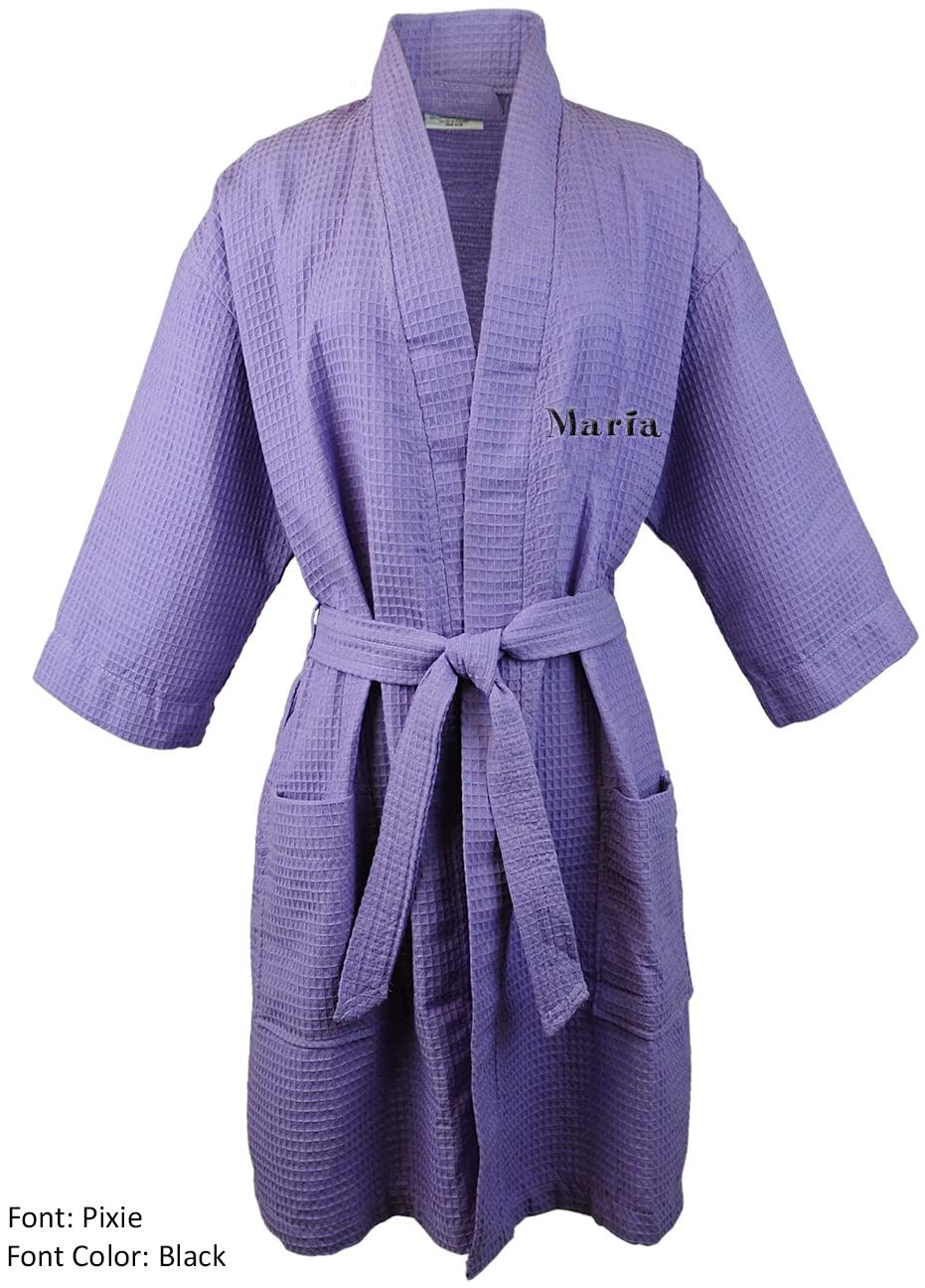 Price:$32.99    BC BARE COTTON Personalized Name Custom Thigh Lenght Waffle Kimono Robe - Lavender - XXLarge  Clothing