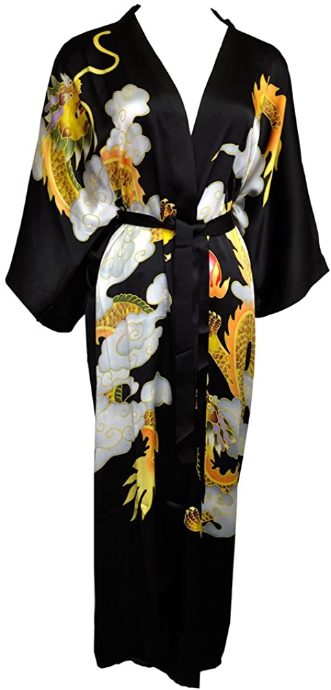 Price:$59.95 Amazing Grace Hand Painted Silk Dragon Kimono, Long Robe (Black Fire Dragon Long) at Amazon Women’s Clothing store