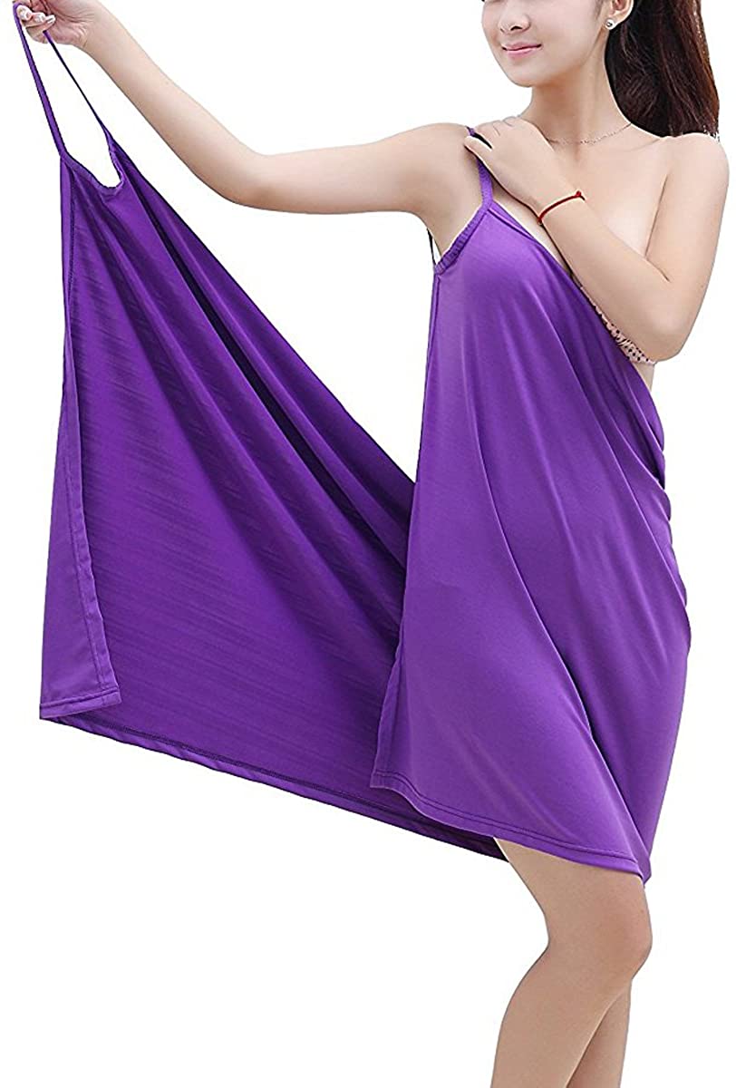 Price:$7.95 Maybest Women Sexy V Neck colorful Soft Ice Silk Bath Towel Wearable Absorbent Body Wrap Bathrobe Swimwear Beach Spa Dark Purple One Size at Amazon Women’s Clothing store