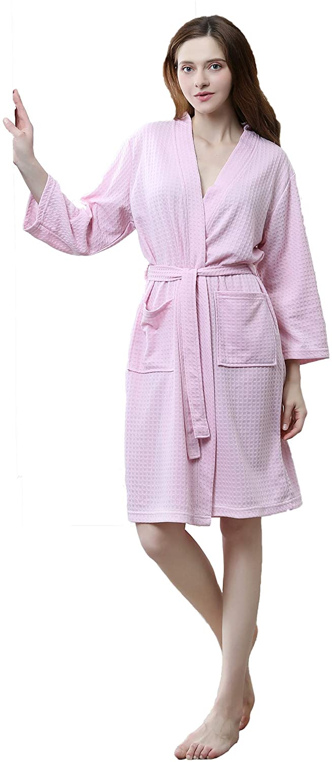 Price:$25.99 Cahayi Soft Waffle Men Women Bathrobe Autumn Long Robe Sleepwear Pajamas Kimono Pink at Amazon Women’s Clothing store