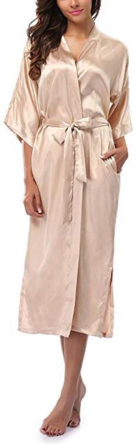 Price:$21.14 Women Silk Satin Long Wedding Bride Bridesmaid Kimono Robe Bath Robe Femme Sexy Bathrobe at Amazon Women’s Clothing store