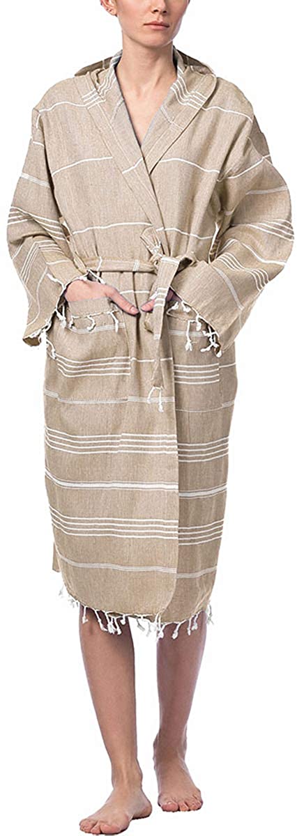 Price:$24.99 Fringe Home Turkish Bathrobe Peshtemal Robe, 100% Cotton Unisex Lightweight Kimono Spa Bridesmaid Robe at Amazon Women’s Clothing store