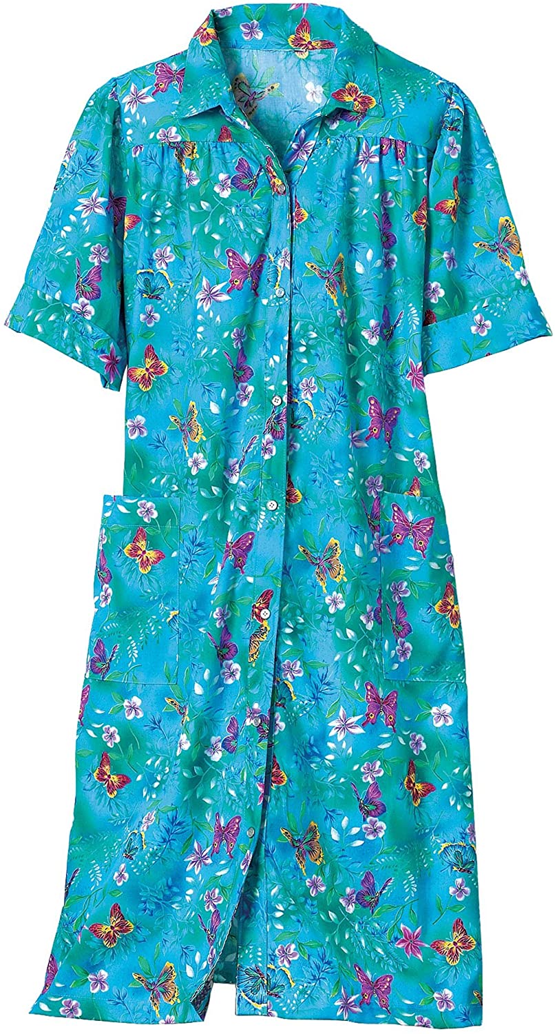 Price:$21.95 National Garden Melodies House Coat, Turq. Butterfly, 2X - Misses, Womens at Amazon Women’s Clothing store  House Dress