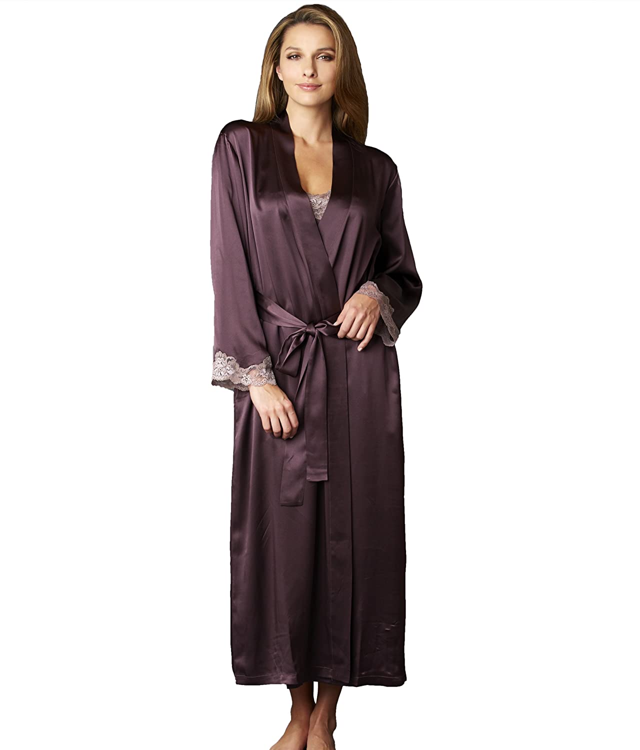 Price:$283.00 Julianna Rae Women's 100% Silk Robe, Lace Trim, Indulgence Collection, Lingerie, Beautiful Gift Packaging at Amazon Women’s Clothing store