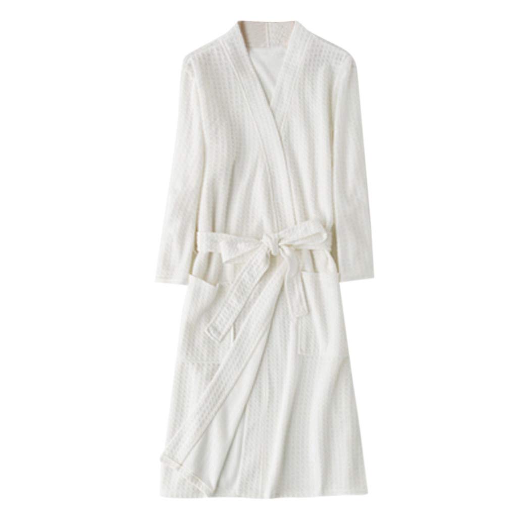 Price:$0.98    Unisex Bathrobe Unisex Breathable Solid Color Bathrobe Splicing Home Clothes Robe Coat Couple Thin Waffle Robe  Clothing