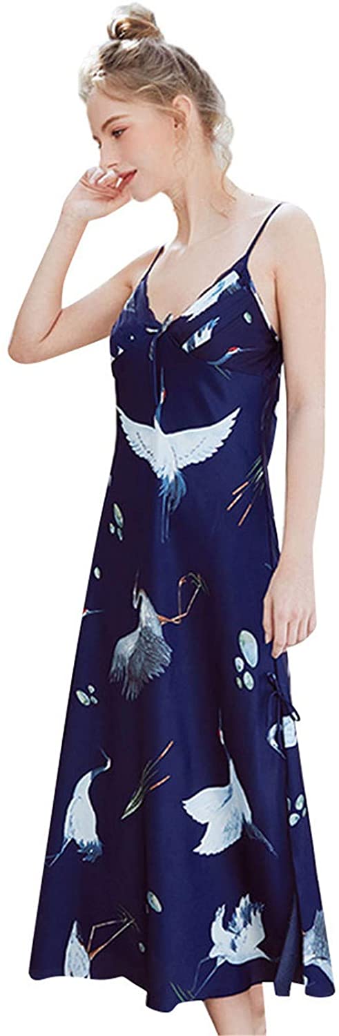 Price:$9.64 Sling Satin Long Nightdress Womens Chemise Nightgown Floral Nightgown Sleepwear Lingerie for Ladies at Amazon Women’s Clothing store