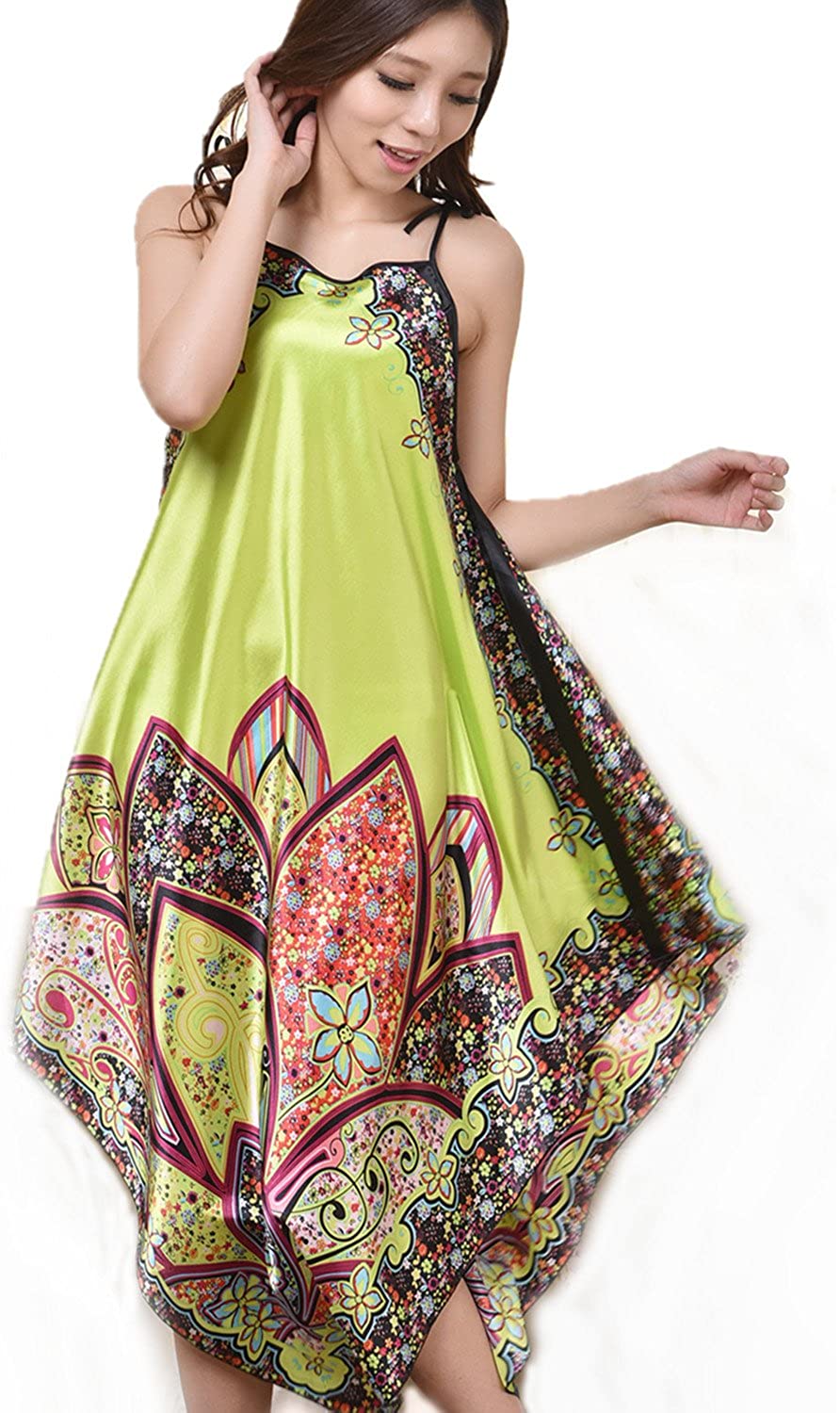 Price:$9.99 MUST ROSE SPORTS AND HOMEWEAR Women Sexy Boho Satin Strap Pajamas Long Nightgown Sleepwear (One Size, Green) at Amazon Women’s Clothing store
