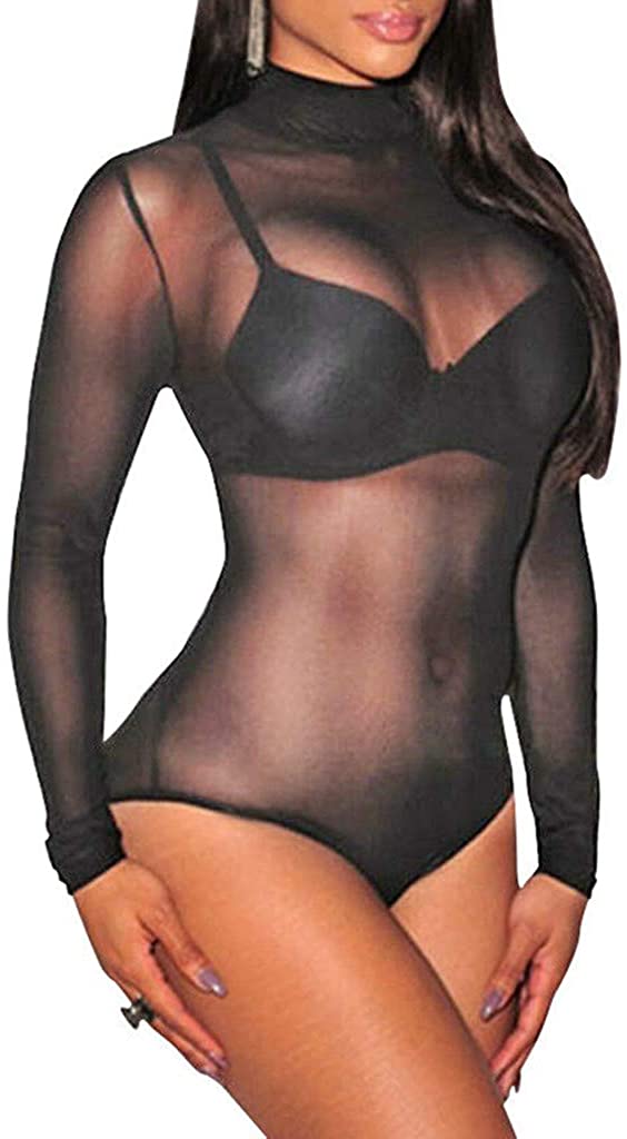 Price:$1.05 iQKA Plus Size Women Lingerie One Piece Bodysuit Long Sleeve Jumpsuit Sheer Mesh Leotard O Neck Sleepwear S-5XL at Amazon Women’s Clothing store