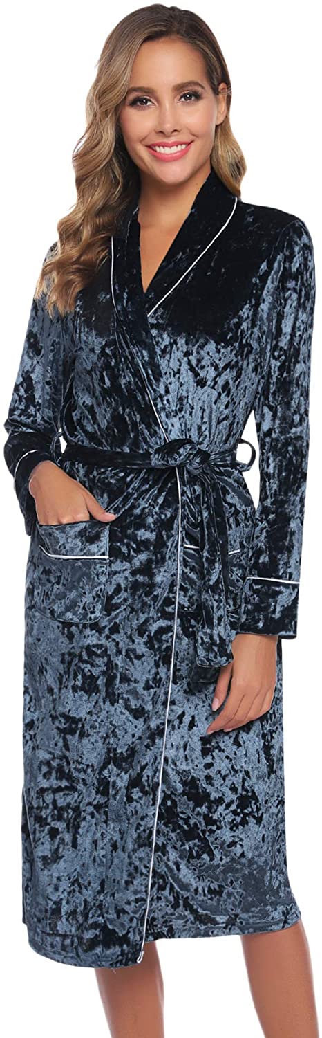 Price:$15.99 Aibrou Womens Fleece Robe Long Soft Plush Winter Bathrobes with Satin Trim at Amazon Women’s Clothing store
