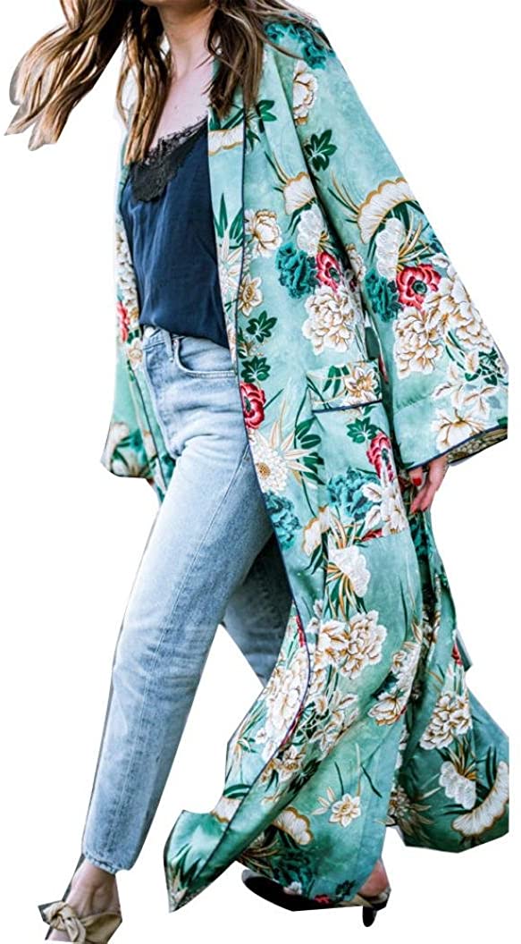 Price:$15.11 2019 New Womens Kimono Robe Bohemia Floral Print Long Sleepwear Bathrobe at Amazon Women’s Clothing store