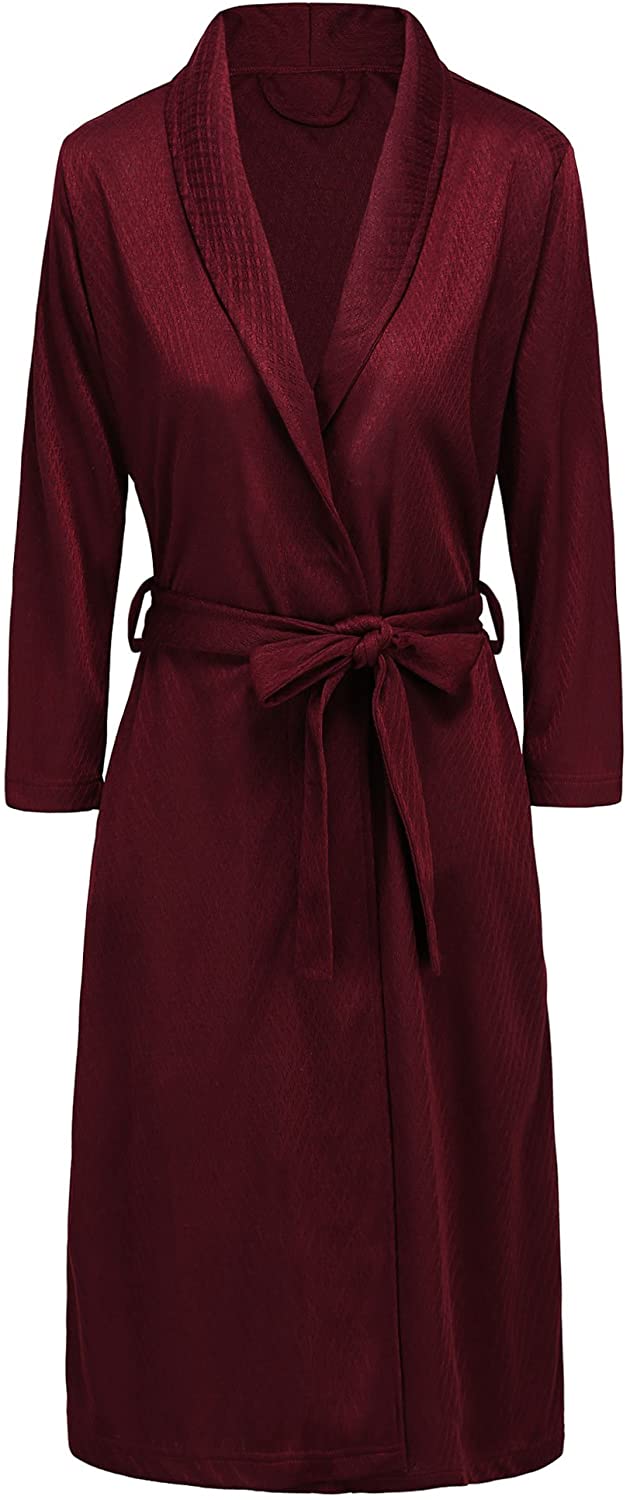 Price:$22.99 VI&VI Womens Soft Kimono Bathrobe Dressing Gown Lightweight Knee-Length Hotel Spa Robe (S/M, Wine Red) at Amazon Women’s Clothing store