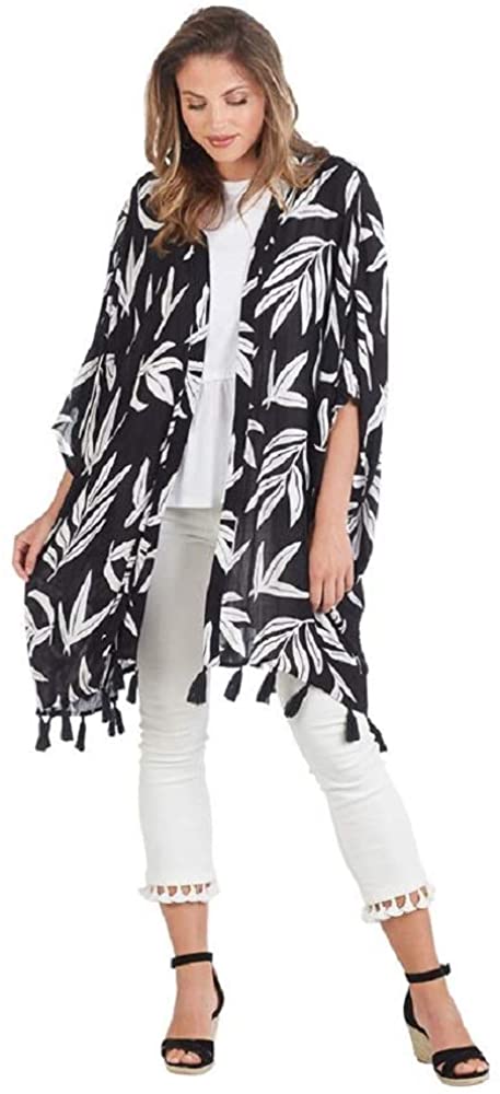Price:$51.00 Mud Pie Kyla Tassel Kimono (Black) at Amazon Women’s Clothing store