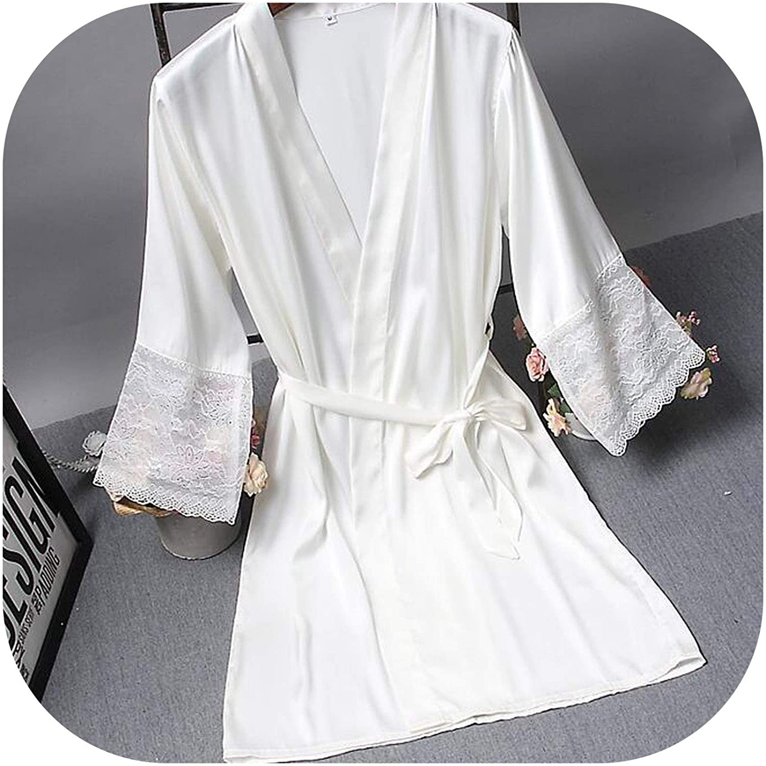 Price:$21.50 Bridesmaid Robes Satin Robe Bride Sexy Lace Women Dressing Gown Bathrobe Kimono Silk Sleep Lounge at Amazon Women’s Clothing store