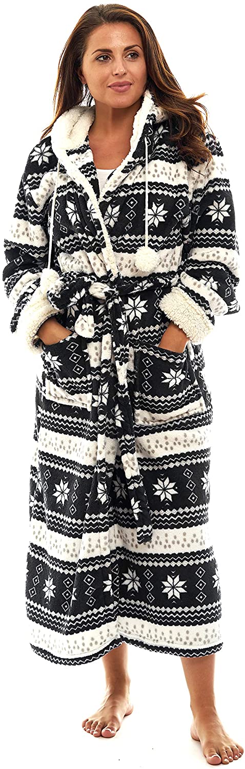 Price:$39.90 Trailcrest Women’s Dream Ultra Soft Coral Fleece Kimona Lounge/Spa Full Length Robe-  Cozy Plush Sherpa Hood- at Amazon Women’s Clothing store