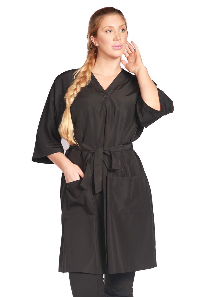 Price:$33.99    Ladybird Line Unisex Black Kimono Robe / Gown Lightweight Water Repellent Bleach Resistant Ideal For Salon Clients ( XL-2XL)  Clothing