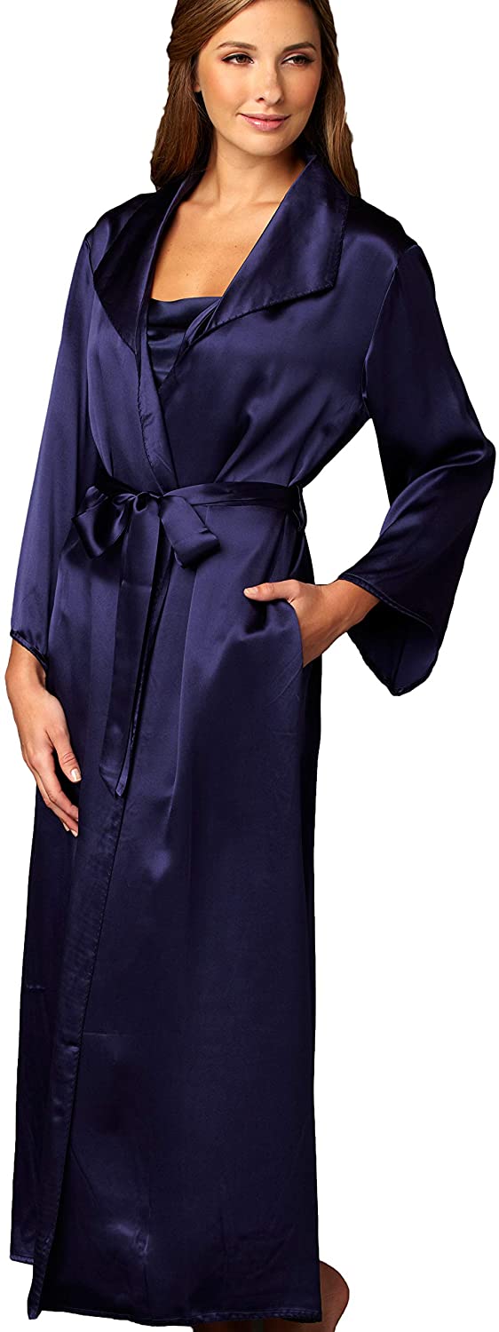 Price:$260.00 Julianna Rae Women's Silk Robe, 54" Full Length, Lace Trim, Relaxed Fit, Evening Stroll Collection, Lingerie at Amazon Women’s Clothing store