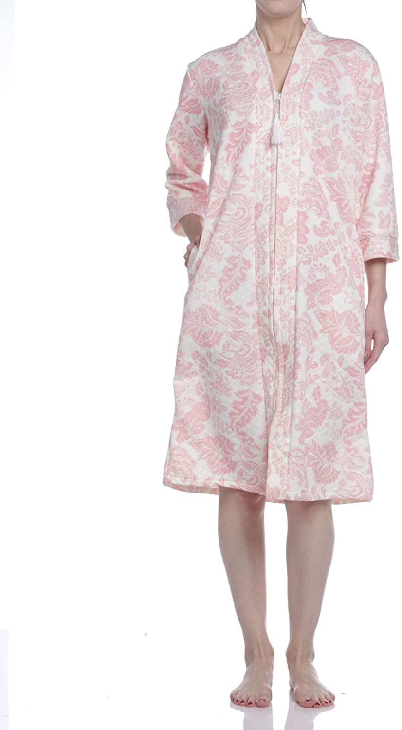 Price:$24.99 Body Touch Women's Floral Zip Front Quilt Robe, Mauve, Small at Amazon Women’s Clothing store